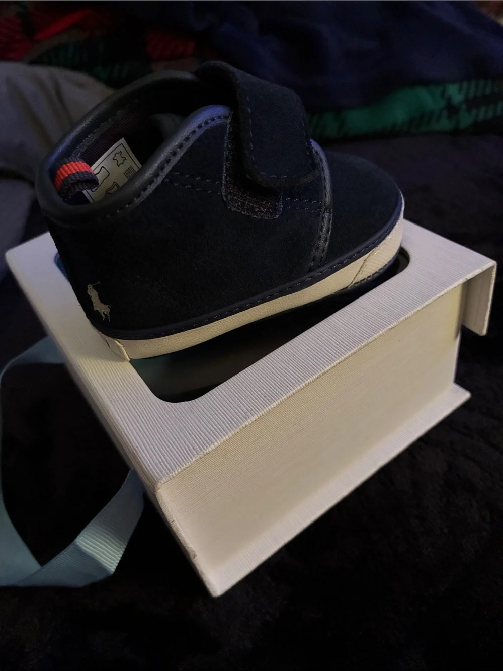 Ralph Lauren Navy Suede Baby Walker Sneakers with Ivory Sole Accent